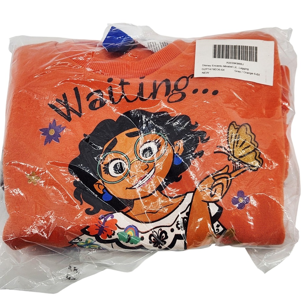 Disney Encanto Mirabel Sweatshirt and Leggings‎ Set Orange Gray Girls Size 6-6X